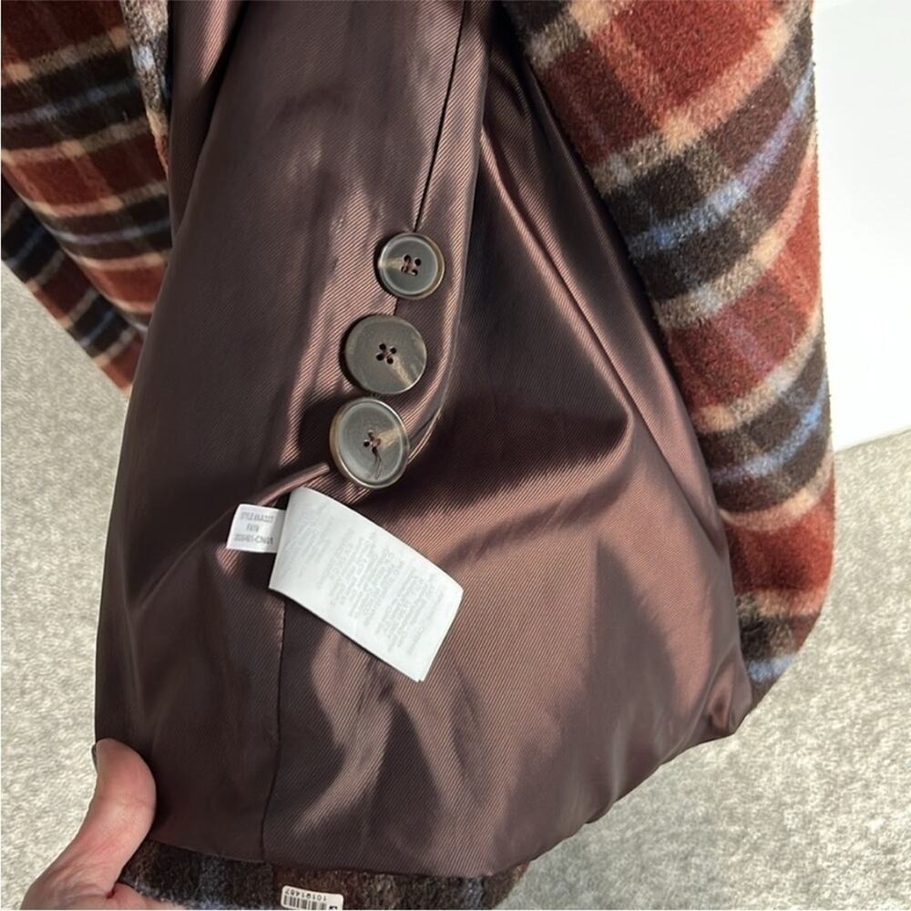 Madewell Rust Wool Blend Plaid Women's Coat Long Belted AA327 S - Picture 8 of 15
